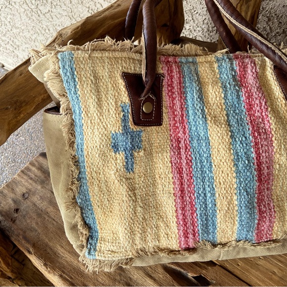 MYRA Canvas + Cotton Tapestry Bag with Leather Handles - Picture 8 of 16